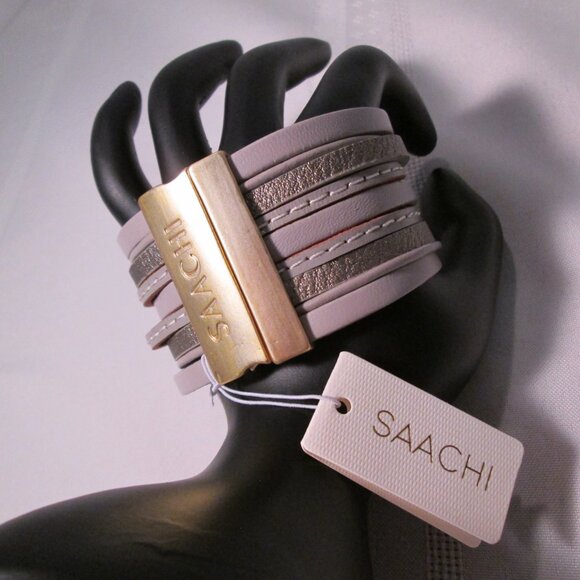 Abelia Leather & Stone Bracelet by Saachi NEW - Picture 4 of 8
